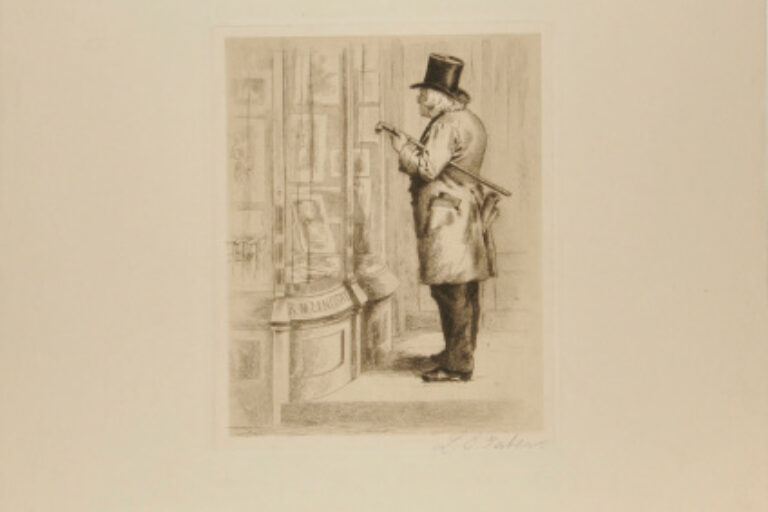 OLD MAN LOOKING INTO R.M. LINDSAY'S SHOP WINDOW
