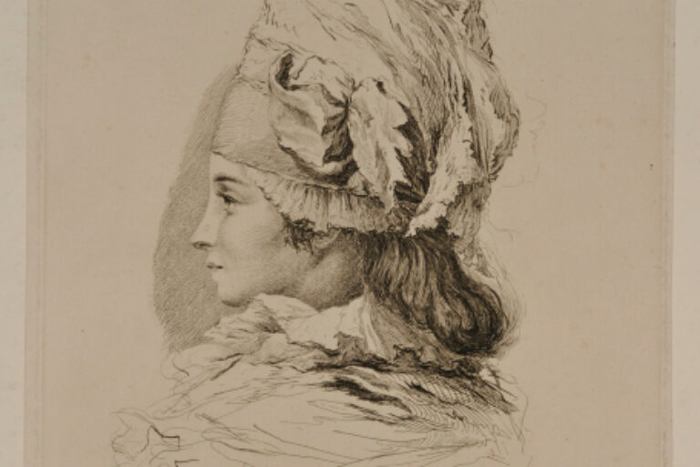 PORTRAIT OF A GIRL WEARING A TURBAN IN PROFILE TO LEFT