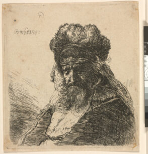 Bearded Old Man in a High Fur Cap, with Eyes Closed