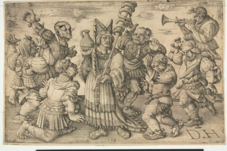 CARNIVAL SCENE (SIX MEN DANCING AROUND AN OLD WOMAN, WITH A MUSICIAN AT RIGHT)