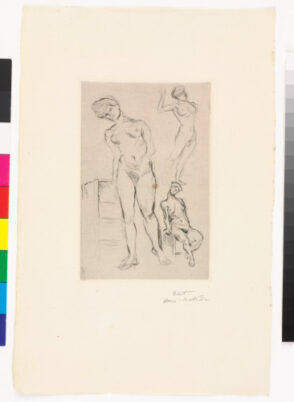 Three Nudes, One Leaning on a Stool