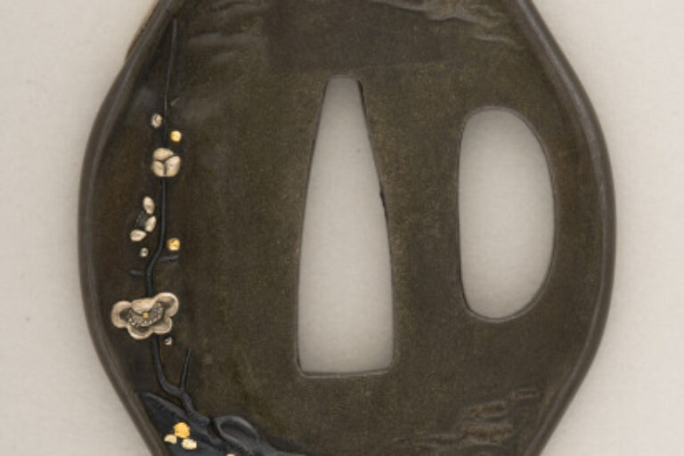 Hand Guard (tsuba) Decorated with Plum Blossoms and Moon