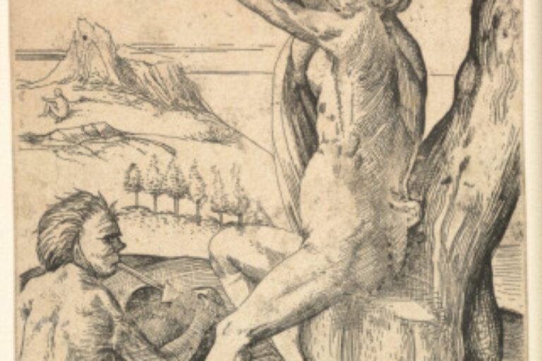 TWO SATYRS: ONE DRINKING WINE, THE OTHER PLAYING THE BAGPIPE