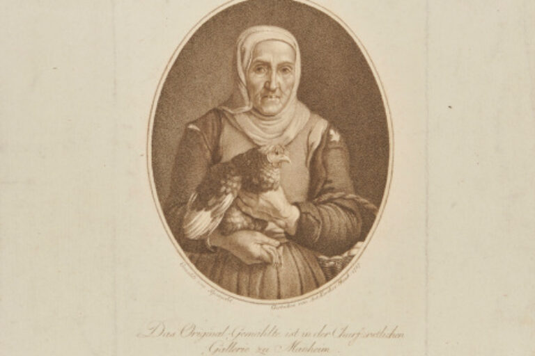 OLD WOMAN HOLDING A HEN
