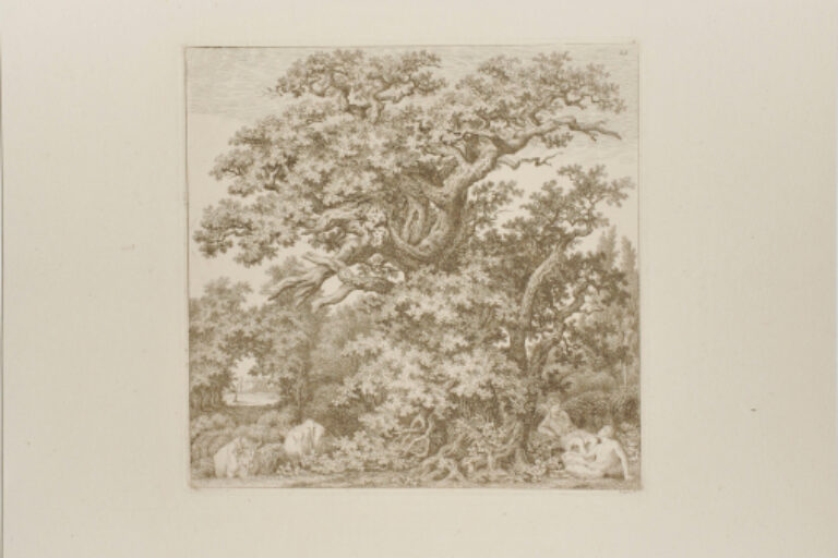 WILD OAKS WITH A SATYR AND FLUTE-PLAYING SHEPHERD