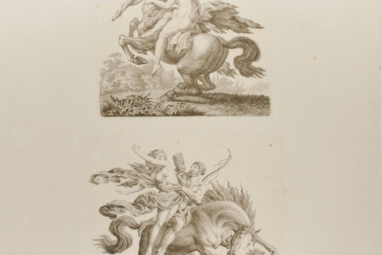 NYMPH RIDING ON A YOUNG CENTAUR (TOP); NUDE WARRIOR ABDUCTING A NYMPH ON HORSEBACK (BOTTOM)