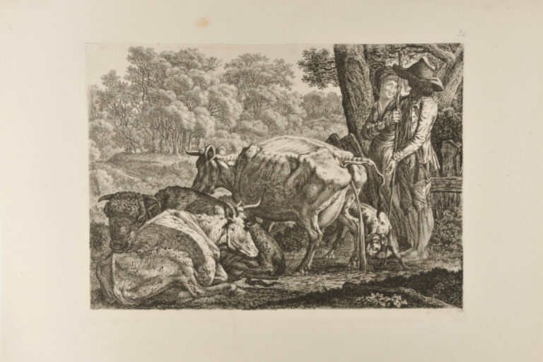 SHEPHERD AND SHEPHERDESS WITH A COW PISSING