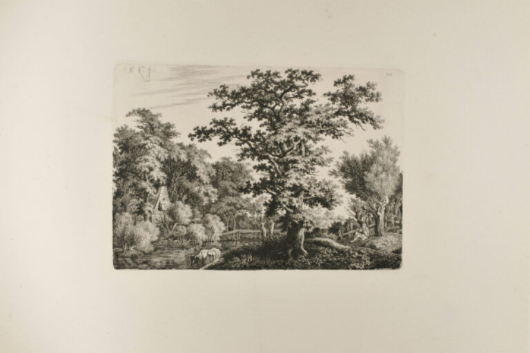 LANDSCAPE WITH FLUTE-PLAYING SHEPHERD AND COW NEAR A BROOK