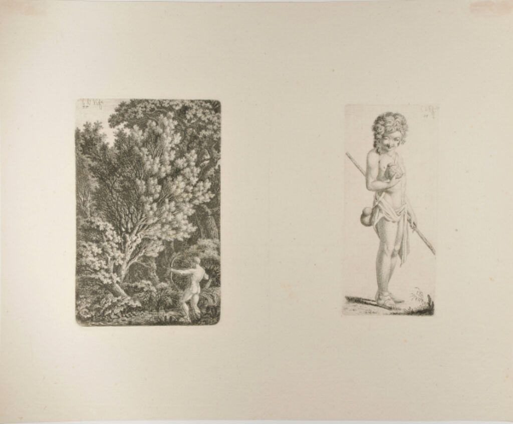 Forest Landscape with Archer (left); Standing Shepherd Boy with a Gourd (right)