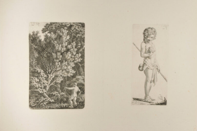 FOREST LANDSCAPE WITH ARCHER (LEFT); STANDING SHEPHERD BOY WITH A GOURD (RIGHT)