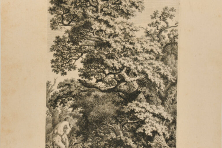 SATYR CARRYING A NYMPH UNDER AN OAK TREE INTO THE WOODS