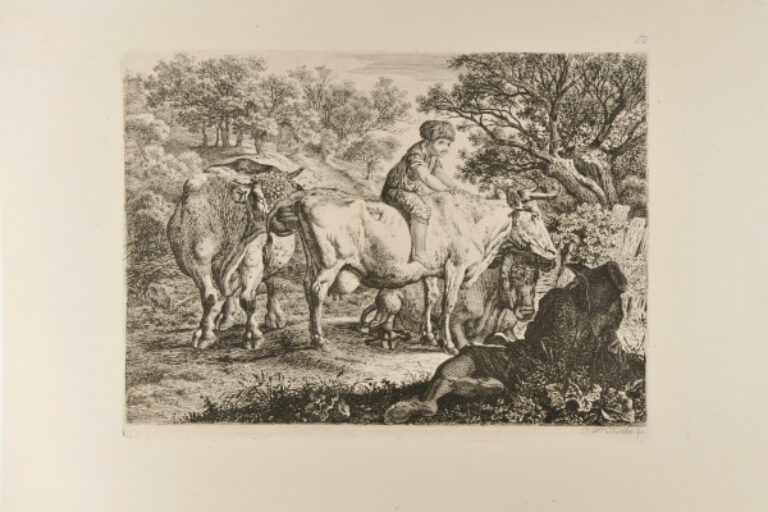 LANDSCAPE WITH STEER AND TWO COWS, ONE RIDDEN BY A BOY