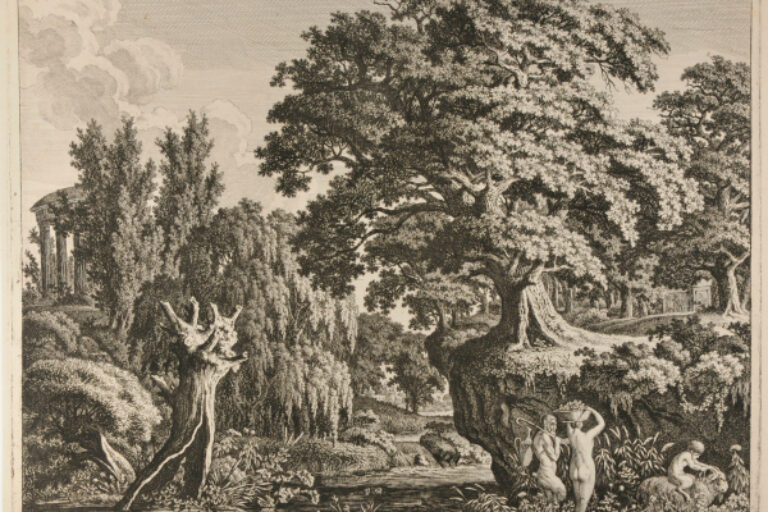 ARCADIAN LANDSCAPE WITH TEMPLE, SATYR, NYMPH, AND FAUN