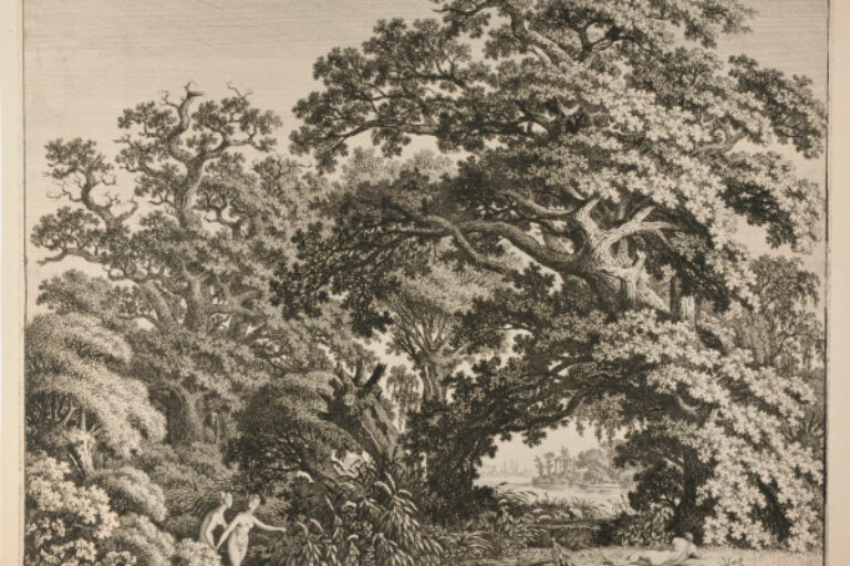 OAK GROVE BY A LAKE, WITH TWO NUDE WOMEN AND A YOUTH