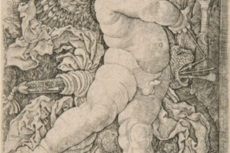 CUPID WITH A BROKEN ARROW, STANDING ON A BALL