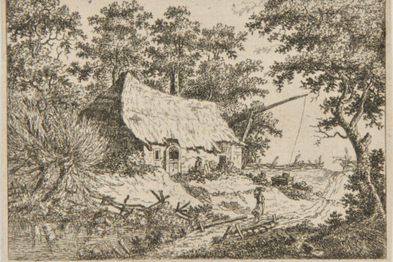 LANDSCAPE WITH THATCHED COTTAGE AND WELL