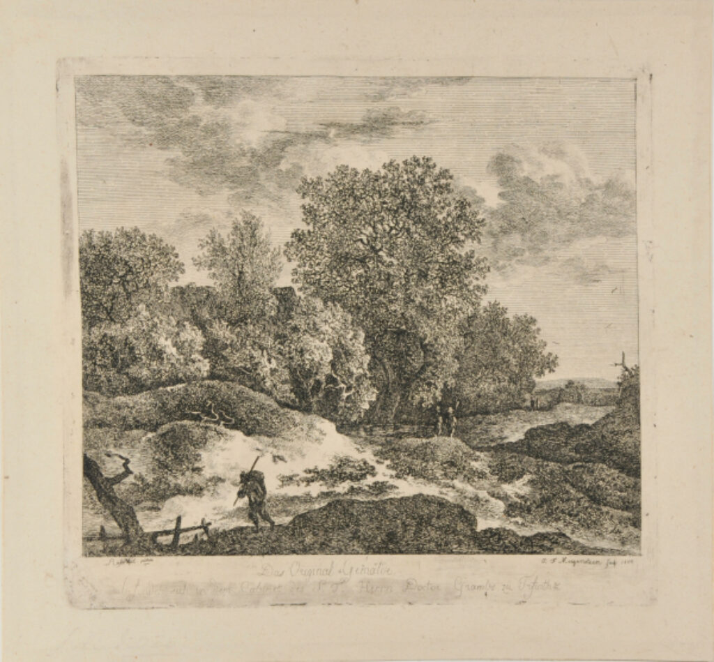 Forest Landscape with a Man Carrying a Pack