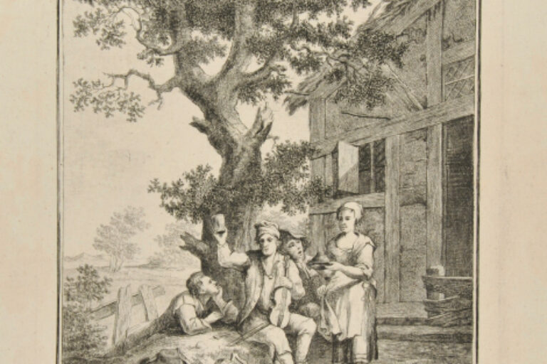 PEASANTS UNDER A TREE, IN FRONT OF AN INN