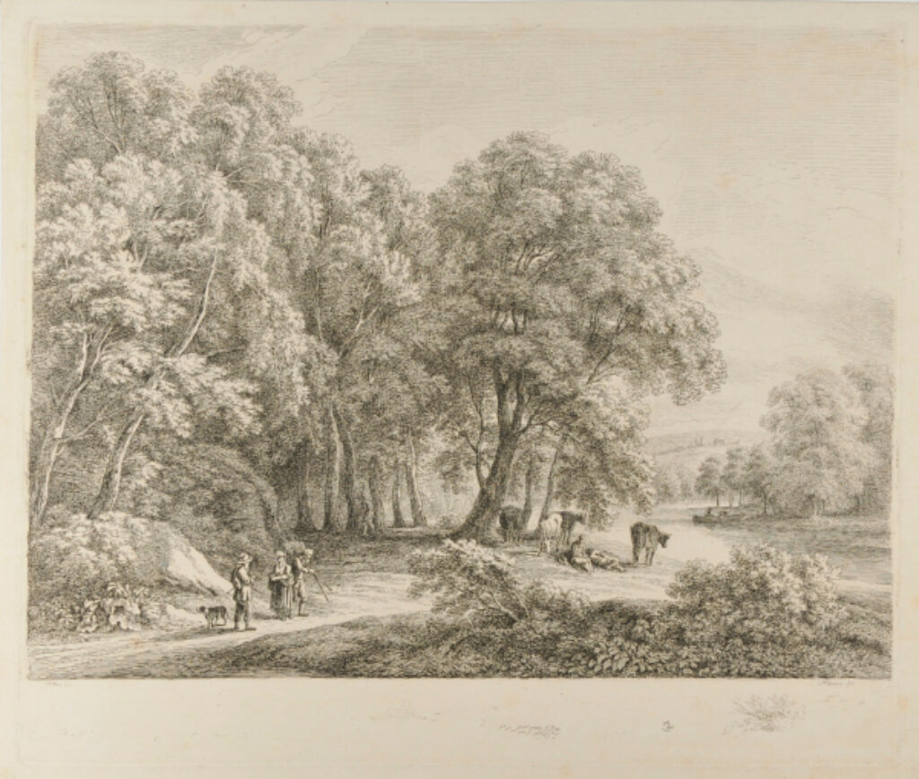 Forest Landscape with Peasants and Cattle by a River