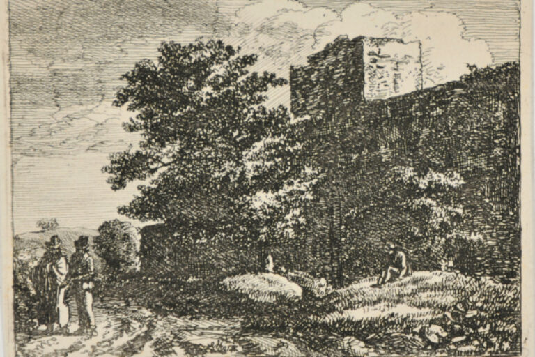 LANDSCAPE WITH HIGH STONE WALL AND TOWER