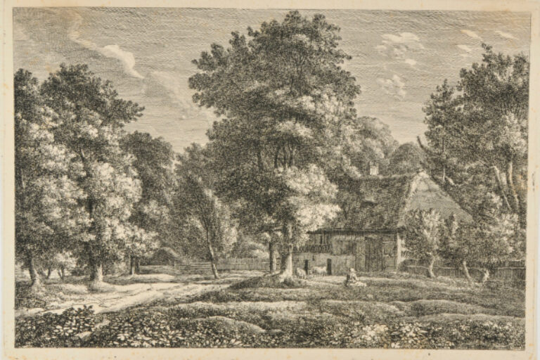 LANDSCAPE WITH WOMAN AND TWO COWS BY A COTTAGE