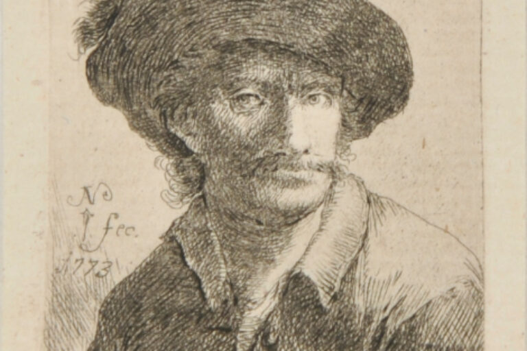 BUST OF A MAN WEARING A HAT WITH THREE FEATHERS