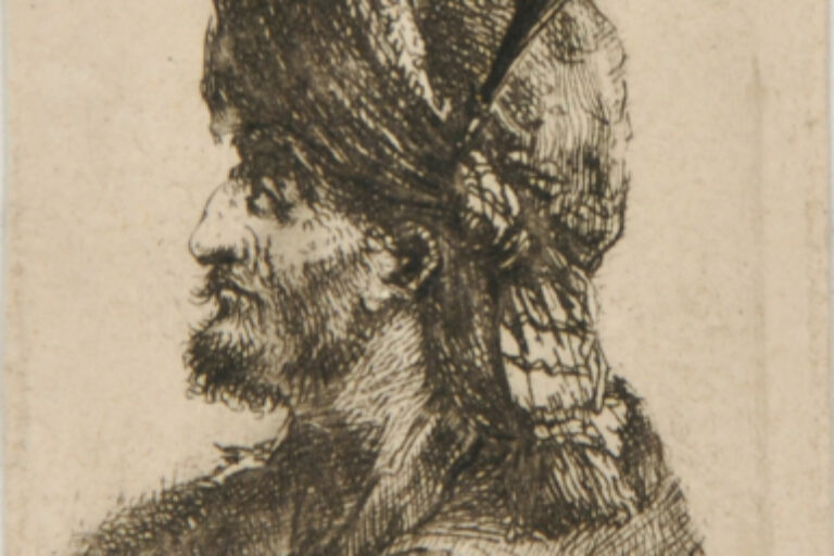 BUST OF A MAN WEARING A TURBAN, FACING LEFT