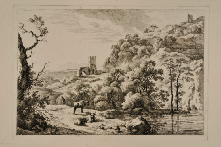 LANDSCAPE WITH CATTLE, AND RUINS OF CASTLE