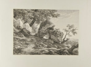 Landscape, with Hunter on Path Between Rocks