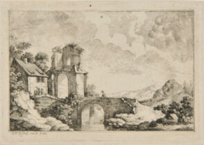 Landscape with Man Driving a Cow over a Bridge