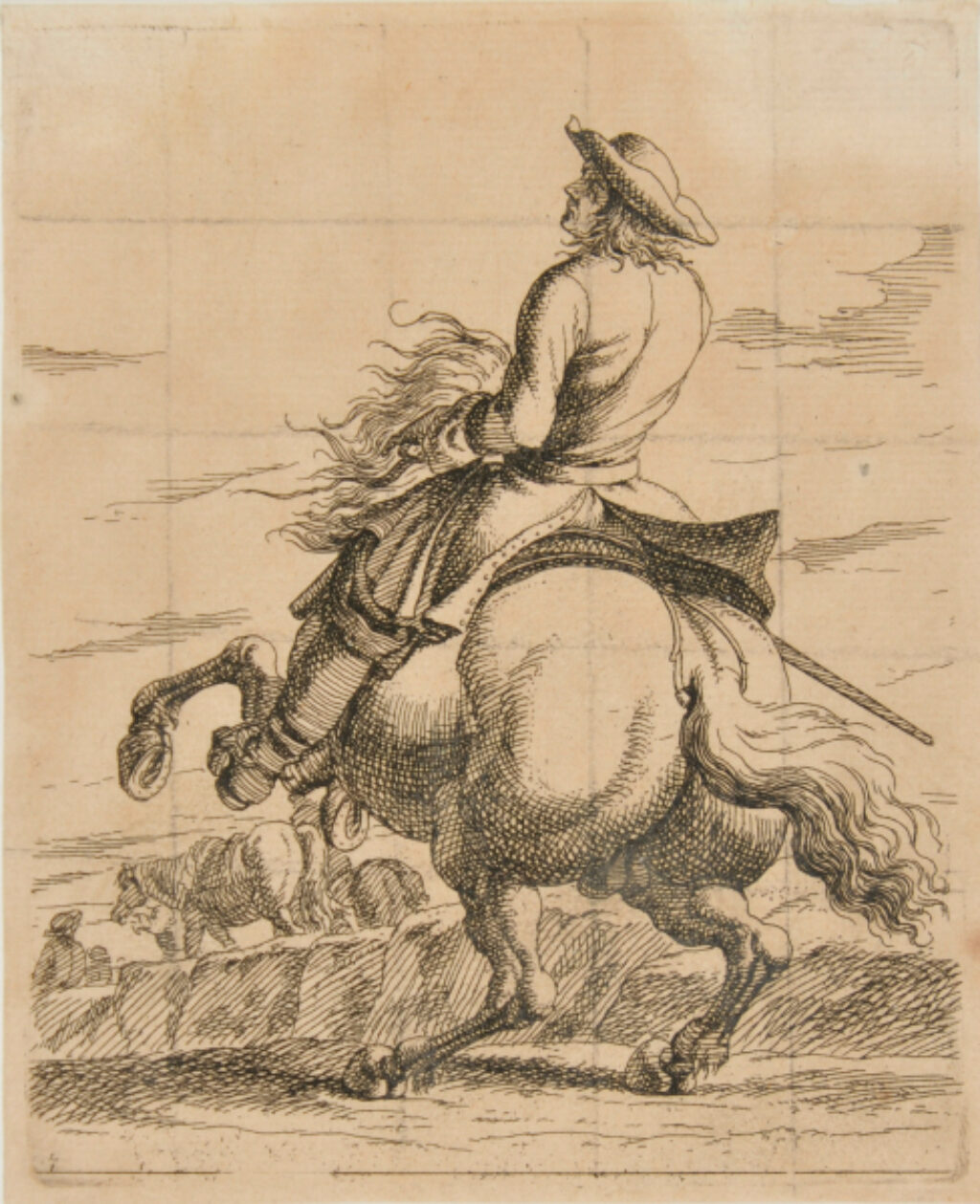 Man Mounted on Rearing Horse, Seen from Back