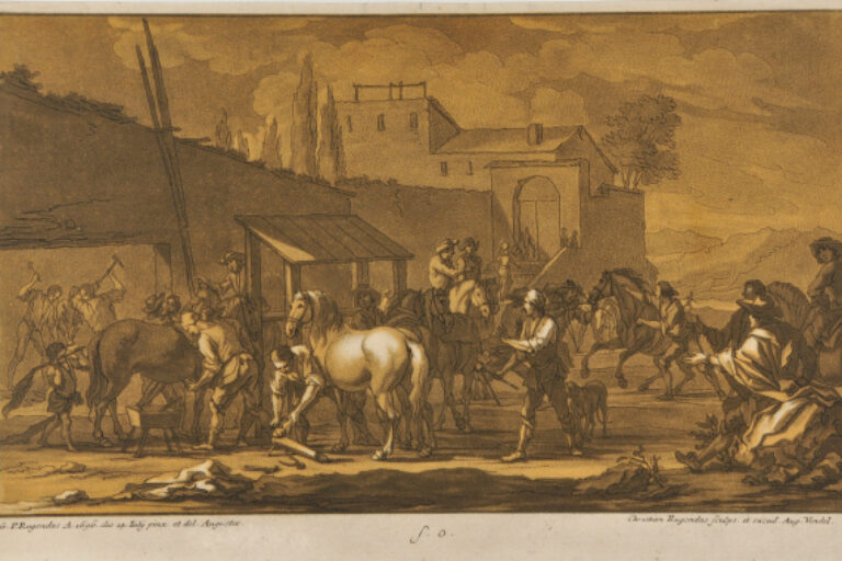 MILITARY HORSES BEING SHOD