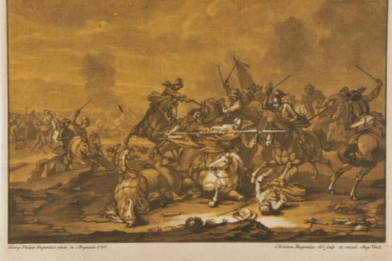 BATTLE SCENE, SOLDIER FIGHTING WITH SPEAR IN FOREGROUND
