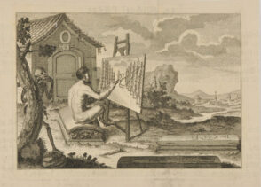 Satyr Painting in Graveyard with Skeleton Standing by Tree