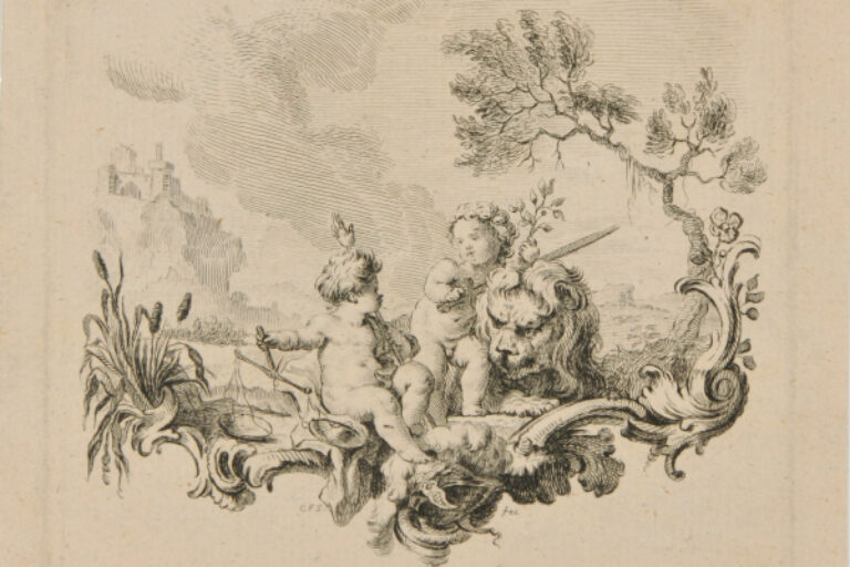 VIGNETTE WITH LION AND TWO PUTTI