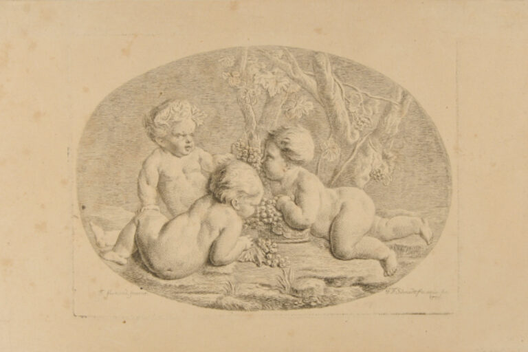THREE NUDE PUTTI AROUND A BASKET OF GRAPES
