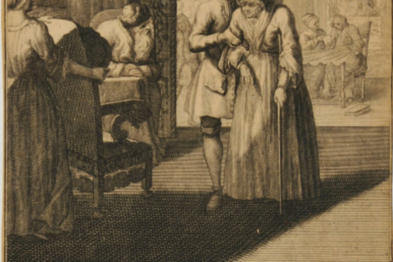 YOUNG MAN LEADING AN OLD WOMAN