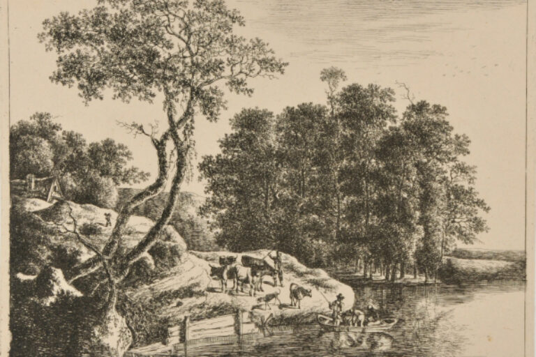 MAN DRIVING CATTLE TO THE FORD