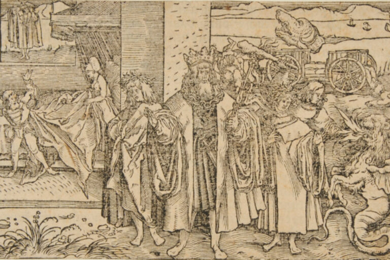 A KING BETWEEN TWO PAGES IN A LANDSCAPE, WITH OTHER SUBJECTS