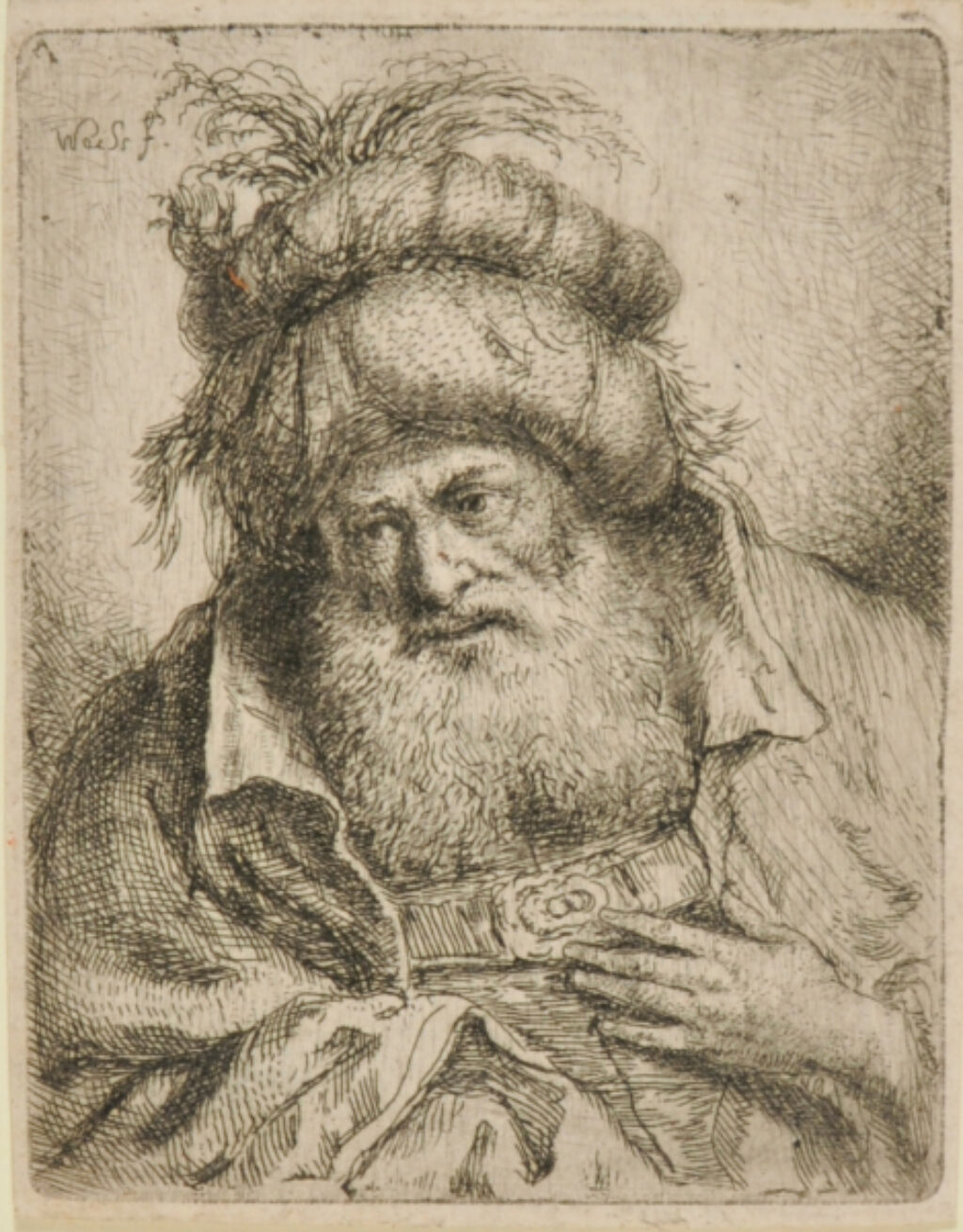 Bust of an Oriental with Beard and Turban, his Left Hand on his Breast