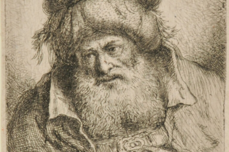 BUST OF AN ORIENTAL WITH BEARD AND TURBAN, HIS LEFT HAND ON HIS BREAST