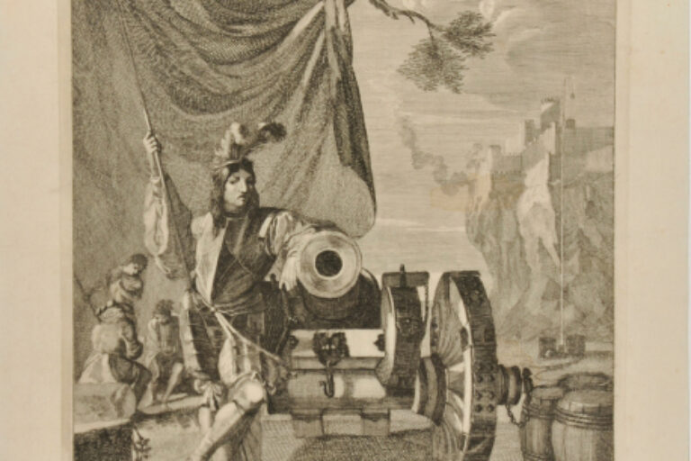 SOLDIER STANDING BY A CANNON