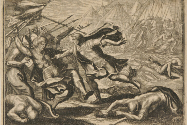 A BATTLE SCENE, WITH WARRIOR STABBING A TURK