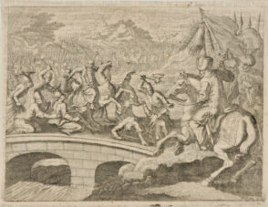 Battle Scene, with Men Fighting on a Stone Bridge