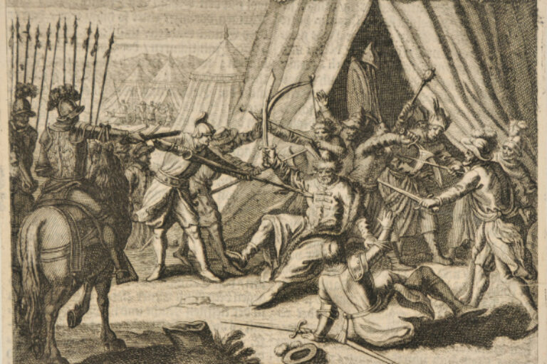 SOLDIERS ATTACKING MEN IN A TENT