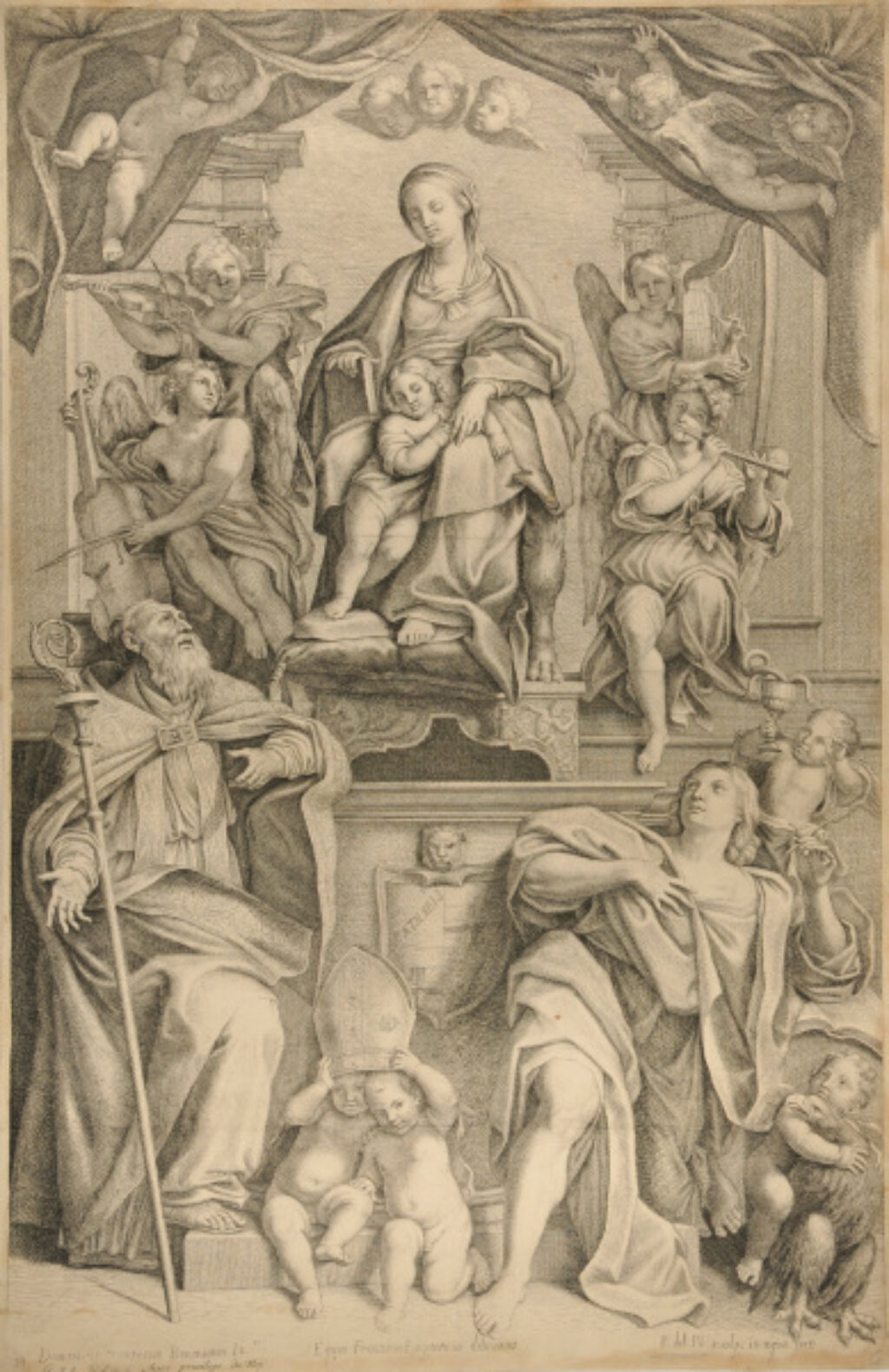 The Virgin and Child Enthroned, with St. Petronius and St. John the Evangelist in Adoration