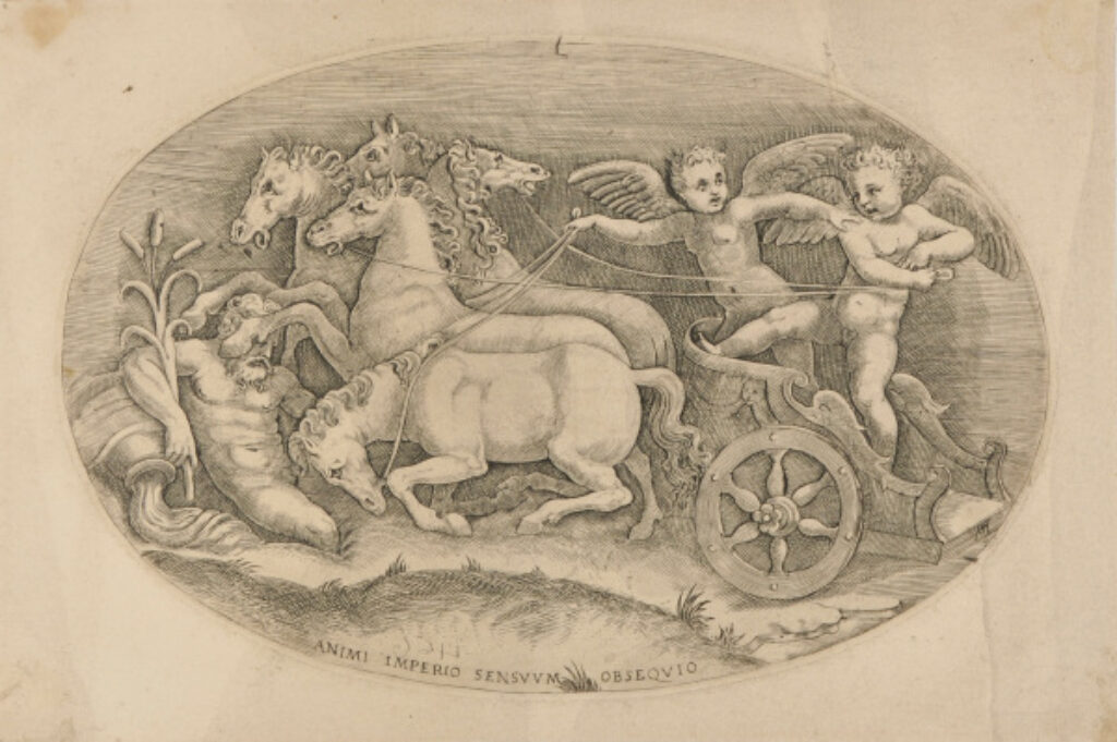 Two Cupids in a Chariot Drawn by Five Horses