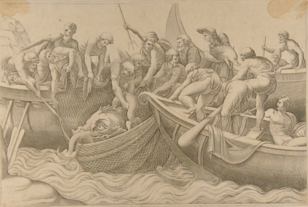 Fishermen Drawing in Their Nets with Monstrous Fish