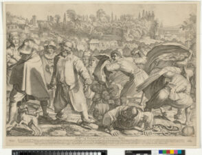 Group of Men Throwing Stones and Fighting