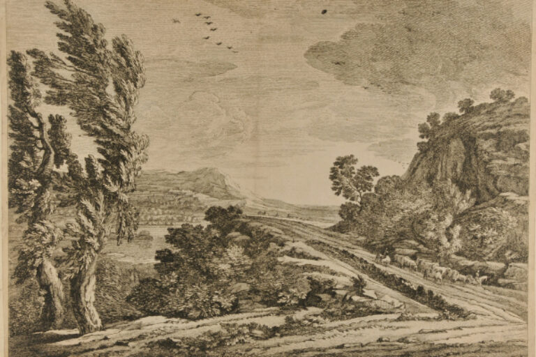 LANDSCAPE WITH HERD OF CATTLE ON ROAD